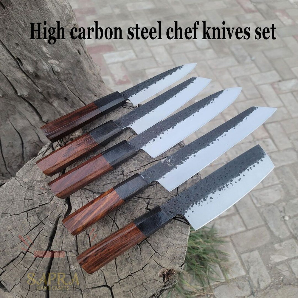 Handmade Forged D2 Steel Kitchen Knives Set With Leather Roll Bag 4
