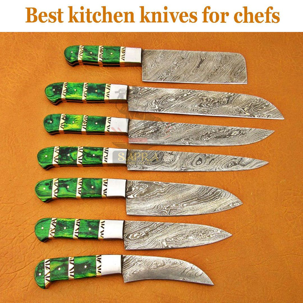 7Piece Handmade Damascus Steel Kitchen Knife Set With Leather Roll Bag 5