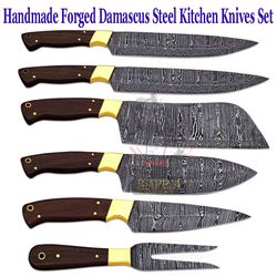 handmade forged damascus steel kitchen knives set – premium chef knife collection with leather roll bag