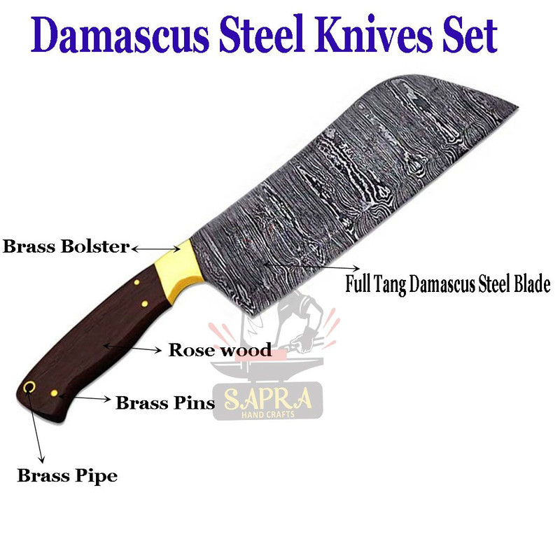 Handmade Forged Damascus Steel Kitchen Knives Set Premium Chef Knife Collection With Leather Roll 2