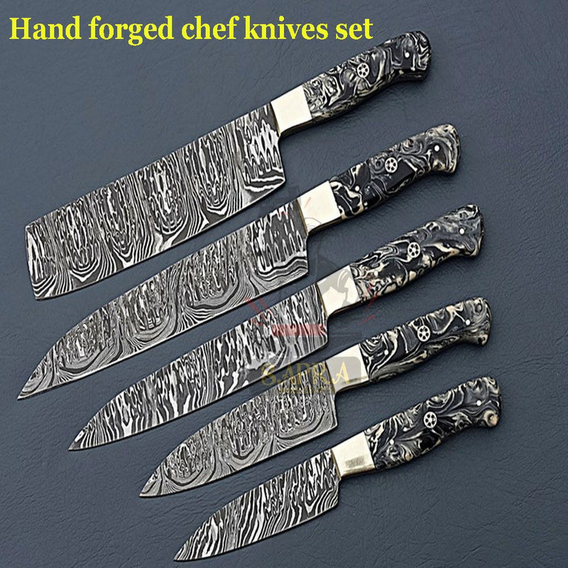 Handcrafted Forged Damascus Steel Kitchen Knives Set Premium Chef Knife Collection 4