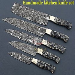 handcrafted forged damascus steel kitchen knives set – premium chef knife collection