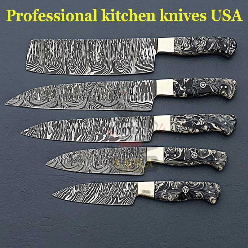 Handcrafted Forged Damascus Steel Kitchen Knives Set Premium Chef Knife Collection 5