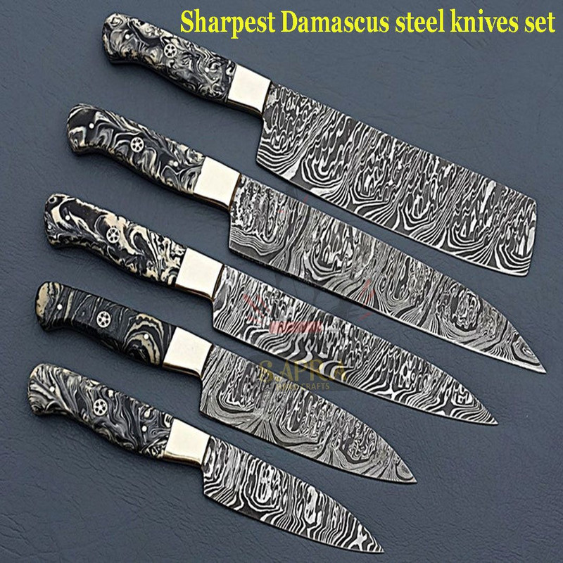 Handcrafted Forged Damascus Steel Kitchen Knives Set Premium Chef Knife Collection 6