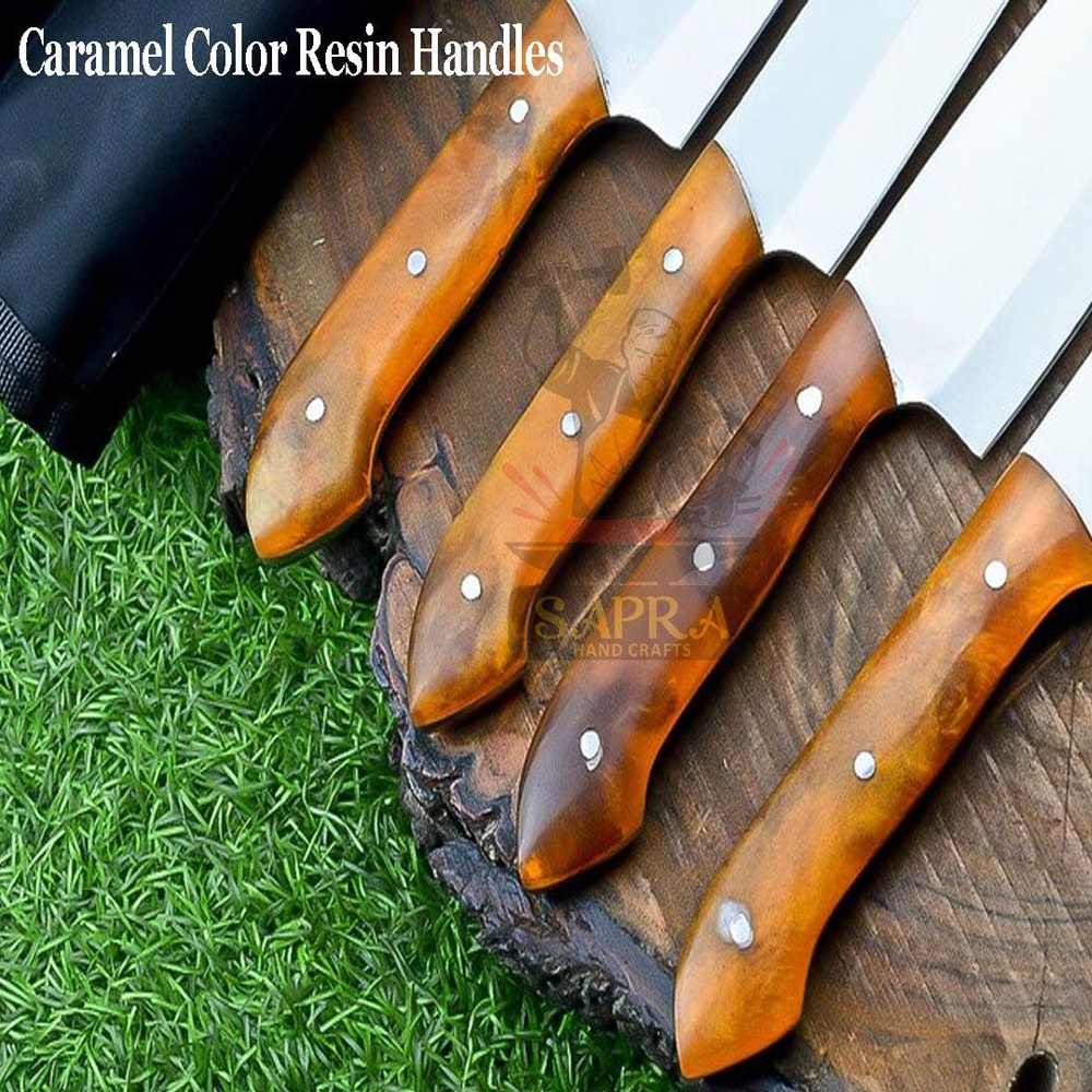 4 Piece J2 Steel Chef Knife Set With Leather Roll Bag 5