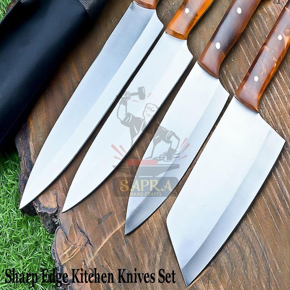 4 Piece J2 Steel Chef Knife Set With Leather Roll Bag 6