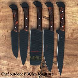 custom handmade 5-piece j2 steel kitchen knife set powder coated with leather bag