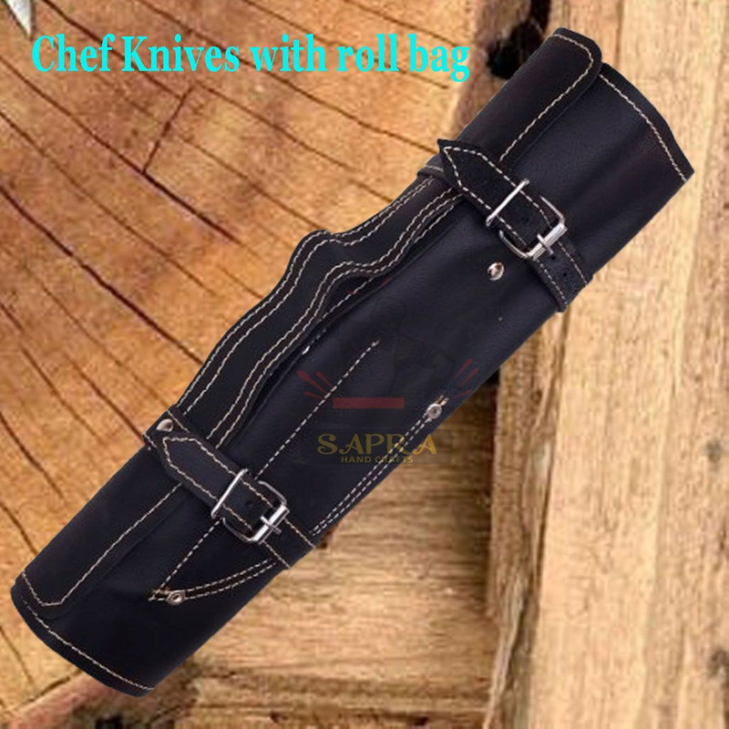 5piece Handmade Damascus Steel Kitchen Knife Set Leather Roll Bag 3