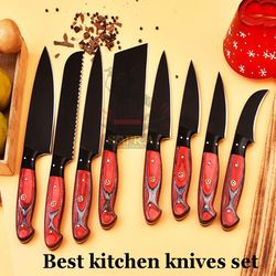 custom handmade j2 steel kitchen knives set with leather roll bag