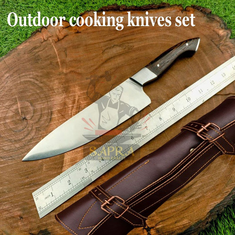 Custom Handmade J2 Steel Chef Knife Set  4Piece Professional Kitchen  BBQ Knives With Leather Roll  5