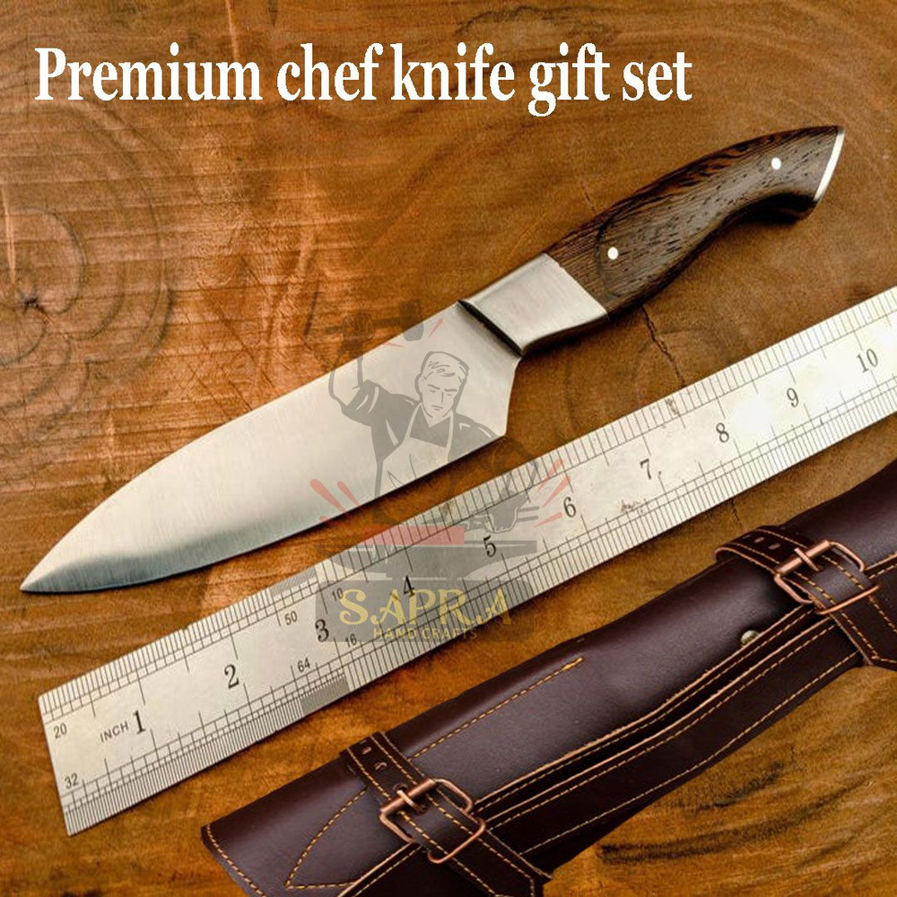 Custom Handmade J2 Steel Chef Knife Set  4Piece Professional Kitchen  BBQ Knives With Leather Roll  6