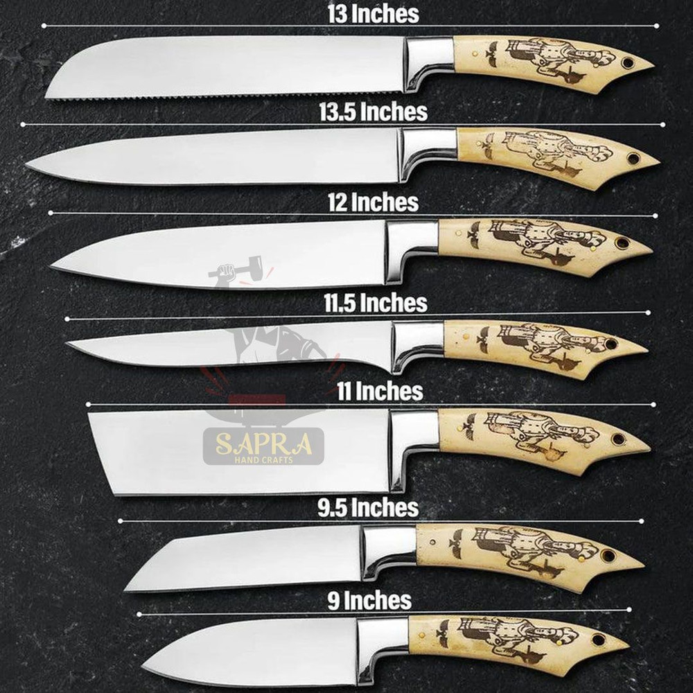 Handcrafted 7Piece J2 Steel Kitchen Knife Set With Roll Bag 2