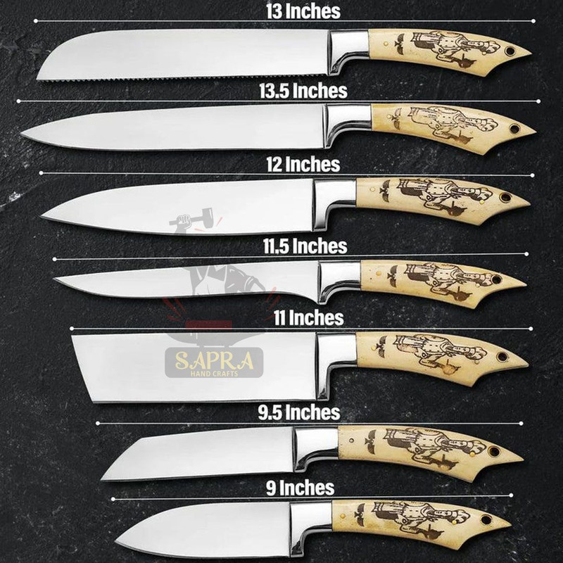 Handcrafted 7Piece J2 Steel Kitchen Knife Set With Roll Bag 2