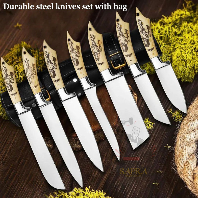 Handcrafted 7Piece J2 Steel Kitchen Knife Set With Roll Bag 0
