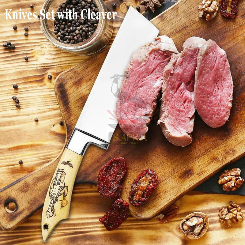 Handcrafted 7Piece J2 Steel Kitchen Knife Set With Roll Bag 4