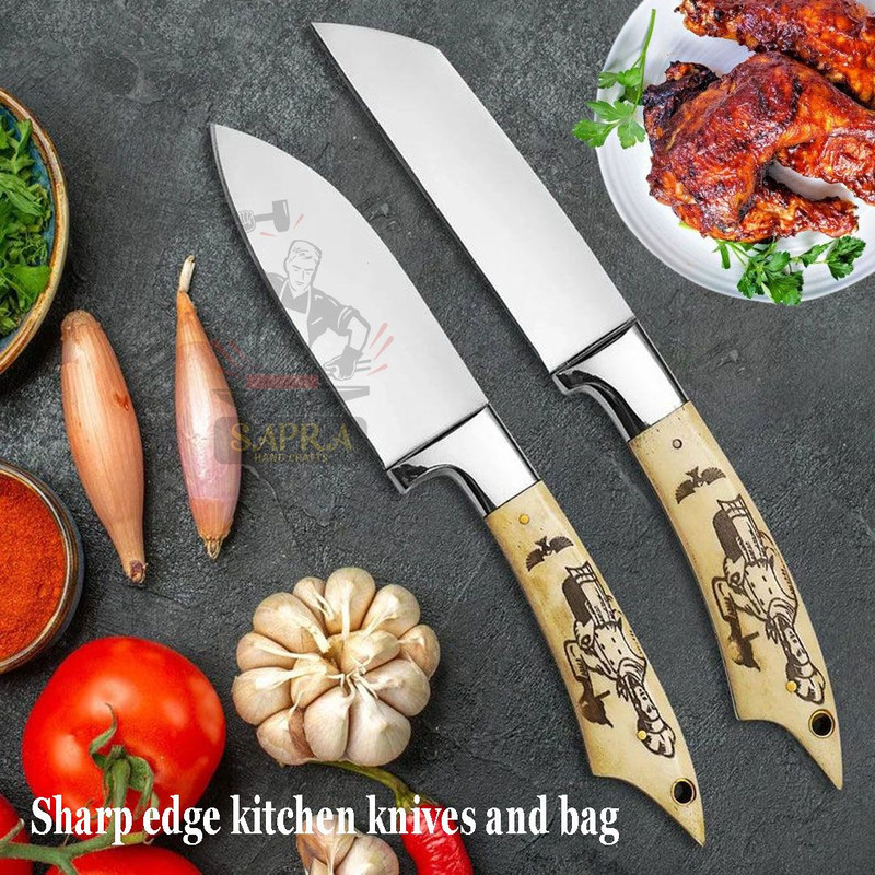 Handcrafted 7Piece J2 Steel Kitchen Knife Set With Roll Bag 5