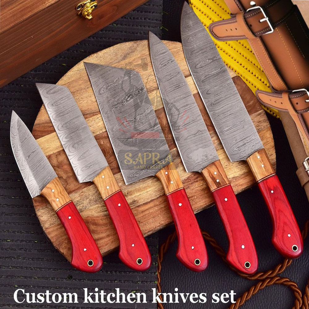 Premium 5Piece Handcrafted Damascus Steel Kitchen Knife Set With Leather Bag 4