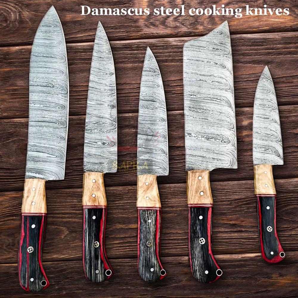 Handmadedamascussteelchefknifesetwithleatherrollbag 0