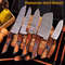 HandmadeForgedDamascusKitchenKnifeSetLeatherRollBag 1