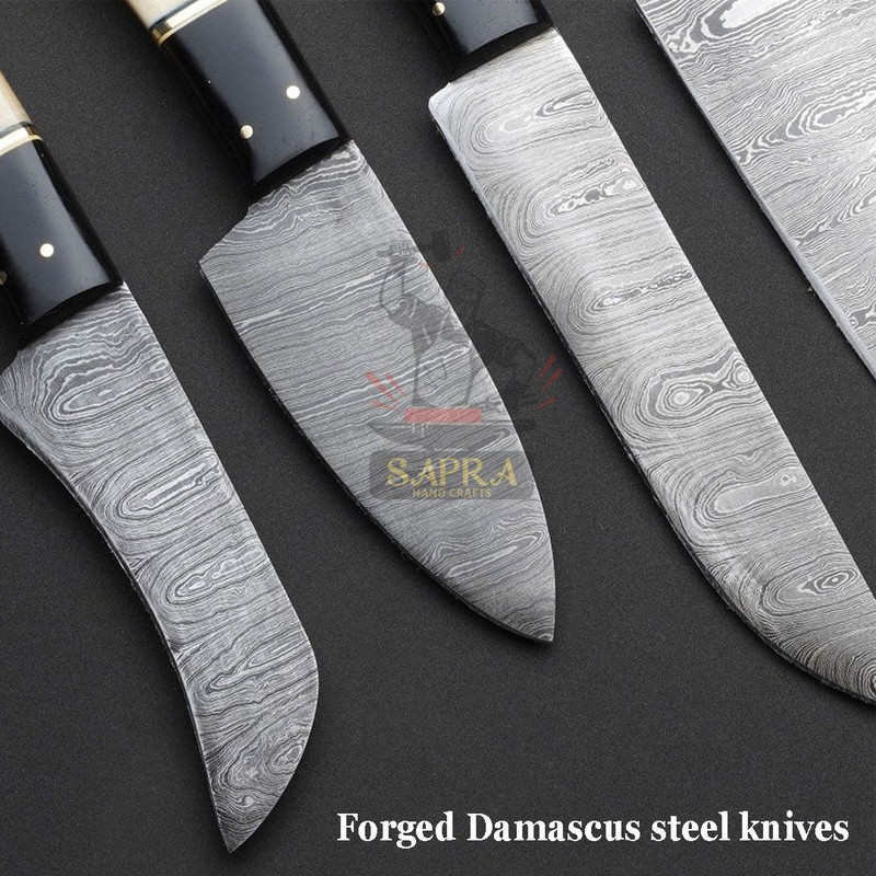 Handcrafteddamascussteelkitchenknifesetleatherrollbag 6