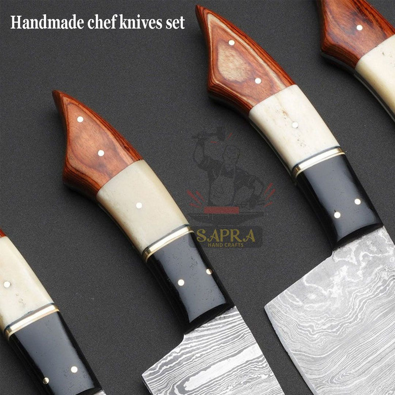 Handcrafteddamascussteelkitchenknifesetleatherrollbag 5