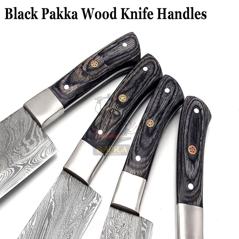 Handmade Forged Damascus Steel BBQ Kitchen Knife Set With Leather Roll Bag 7