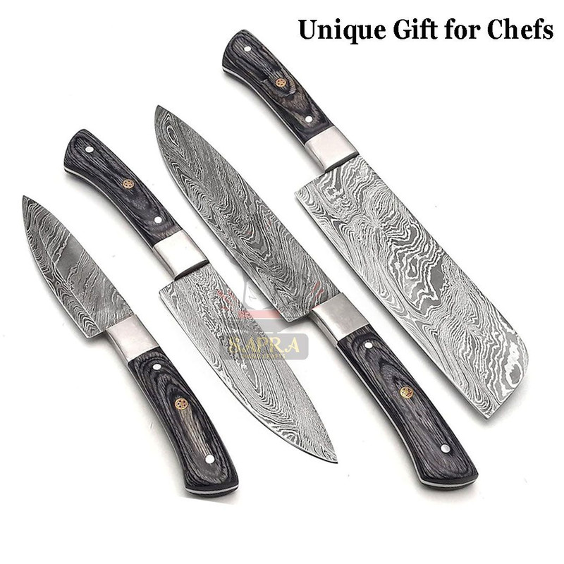 Handmade Forged Damascus Steel BBQ Kitchen Knife Set With Leather Roll Bag 8