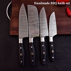 forged-damascus-steel-bbq-kitchen-knife-set-with-leather-roll-bag