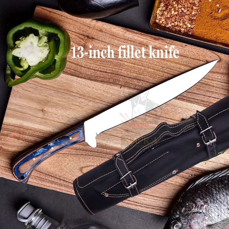 Custom Handmade J2 Steel Chef Knife Set With Leather Roll Bag  5Piece Professional Knives 1