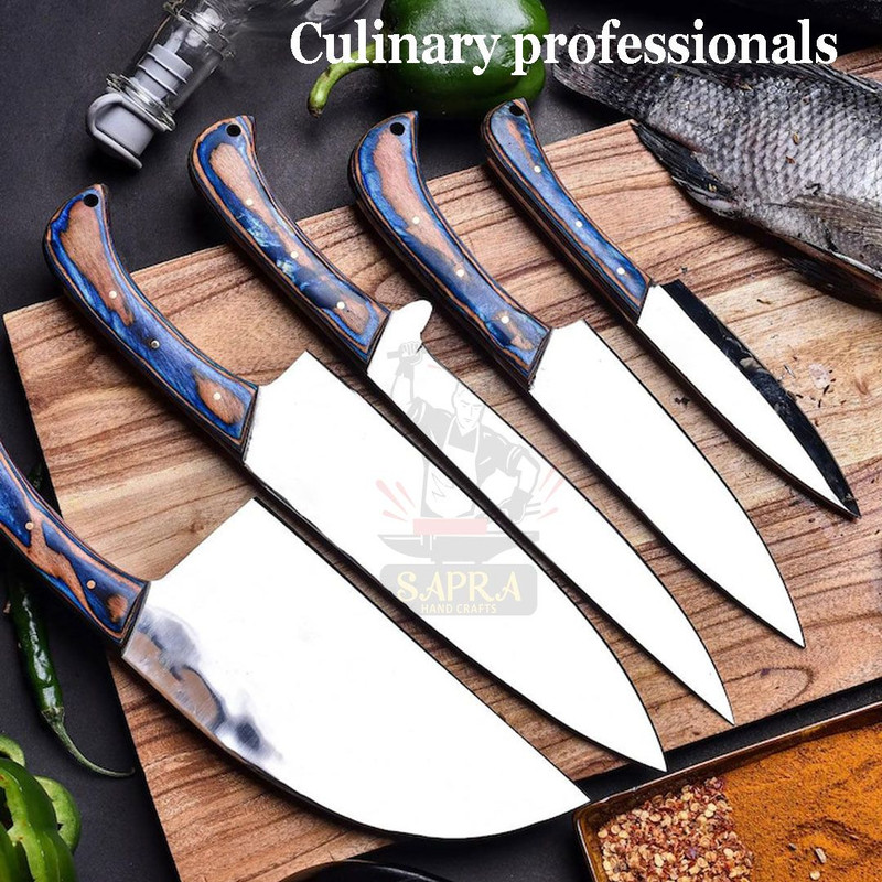 Custom Handmade J2 Steel Chef Knife Set With Leather Roll Bag  5Piece Professional Knives 6