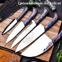 custom handmade j2 steel chef knife set with leather roll bag – 5-piece professional knives