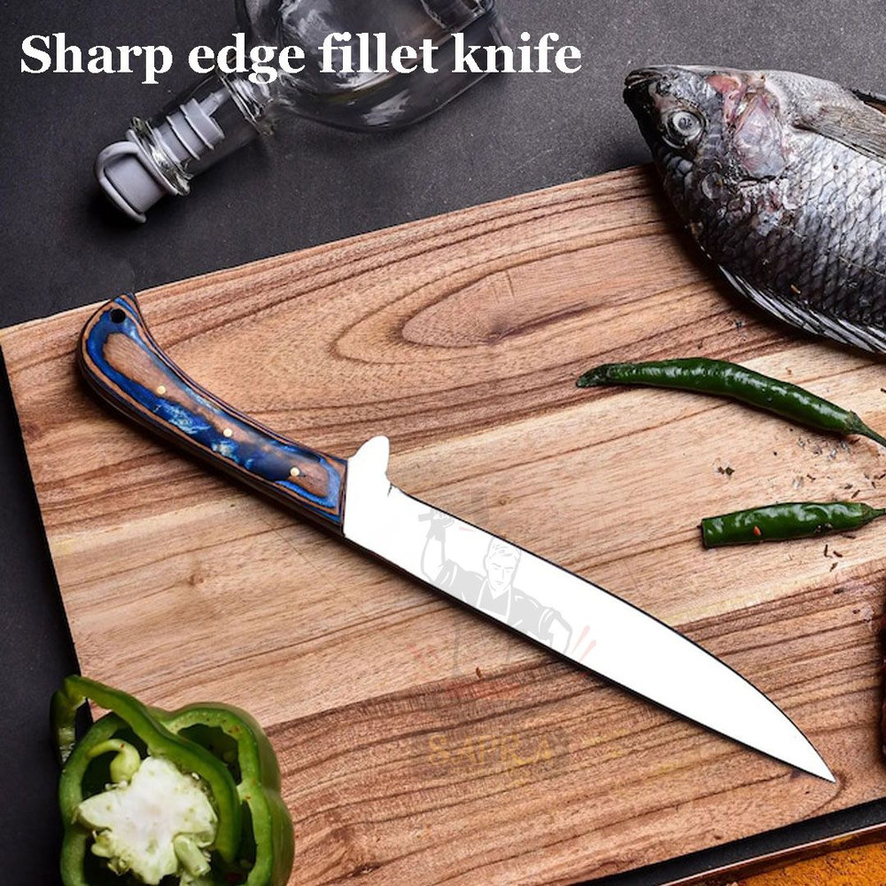 Custom Handmade J2 Steel Chef Knife Set With Leather Roll Bag  5Piece Professional Knives 8