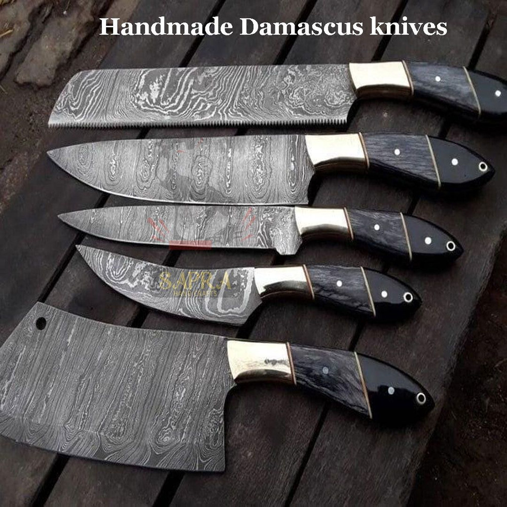 DamascusSteelKitchenKnifeSetLeatherRollBag 6