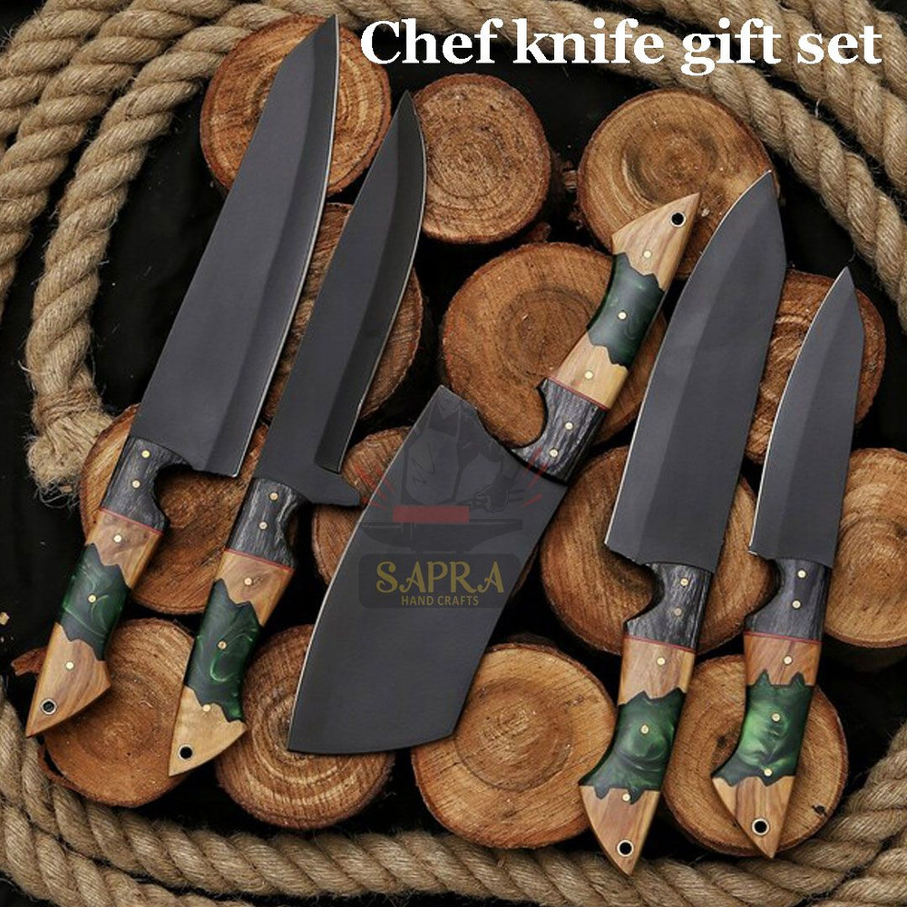 Handcrafted J2 Steel Chef Knife Set Professional Kitchen Knives With Leather Roll Bag 1