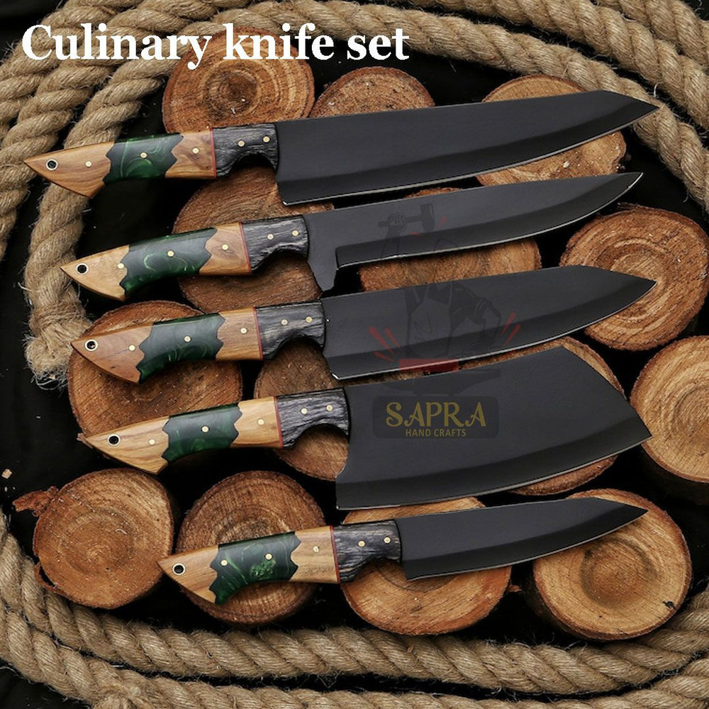 Handcrafted J2 Steel Chef Knife Set Professional Kitchen Knives With Leather Roll Bag 3