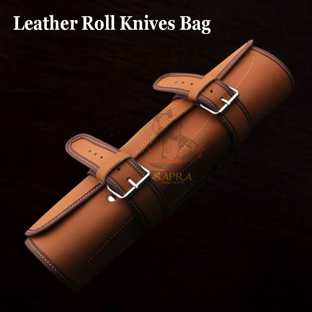 5Piece Handmade Damascus Steel Chef Knife Set Leather Roll Bag 2