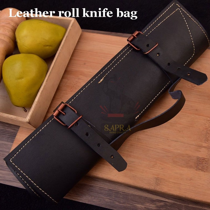 5Piece Handmade Forged Damascus Kitchen Knife Set With Leather Roll Bag 2