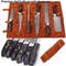 Handmade Damascus Steel Chef Knife Set With Sharpener Rod  Leather Roll Bag 1