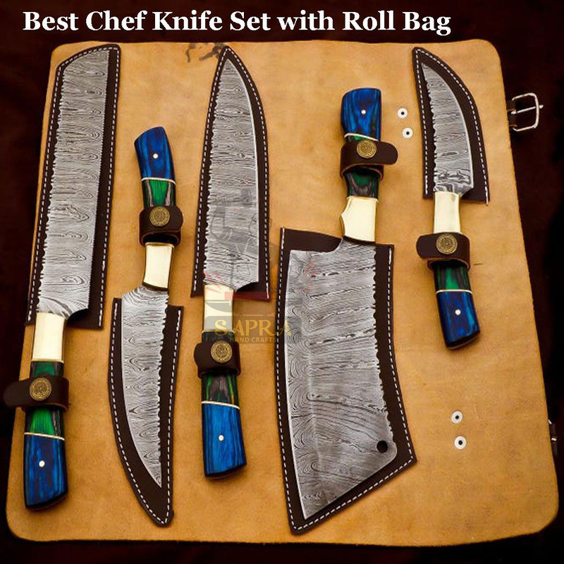 Customhandmadedamascussteelchefknifesetwithleatherrollbag 1