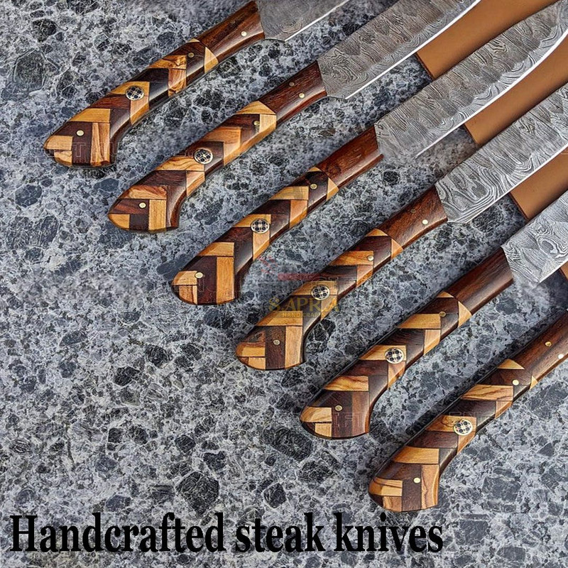 Handmadedamascussteakknives6pcsetwithrollbag 5