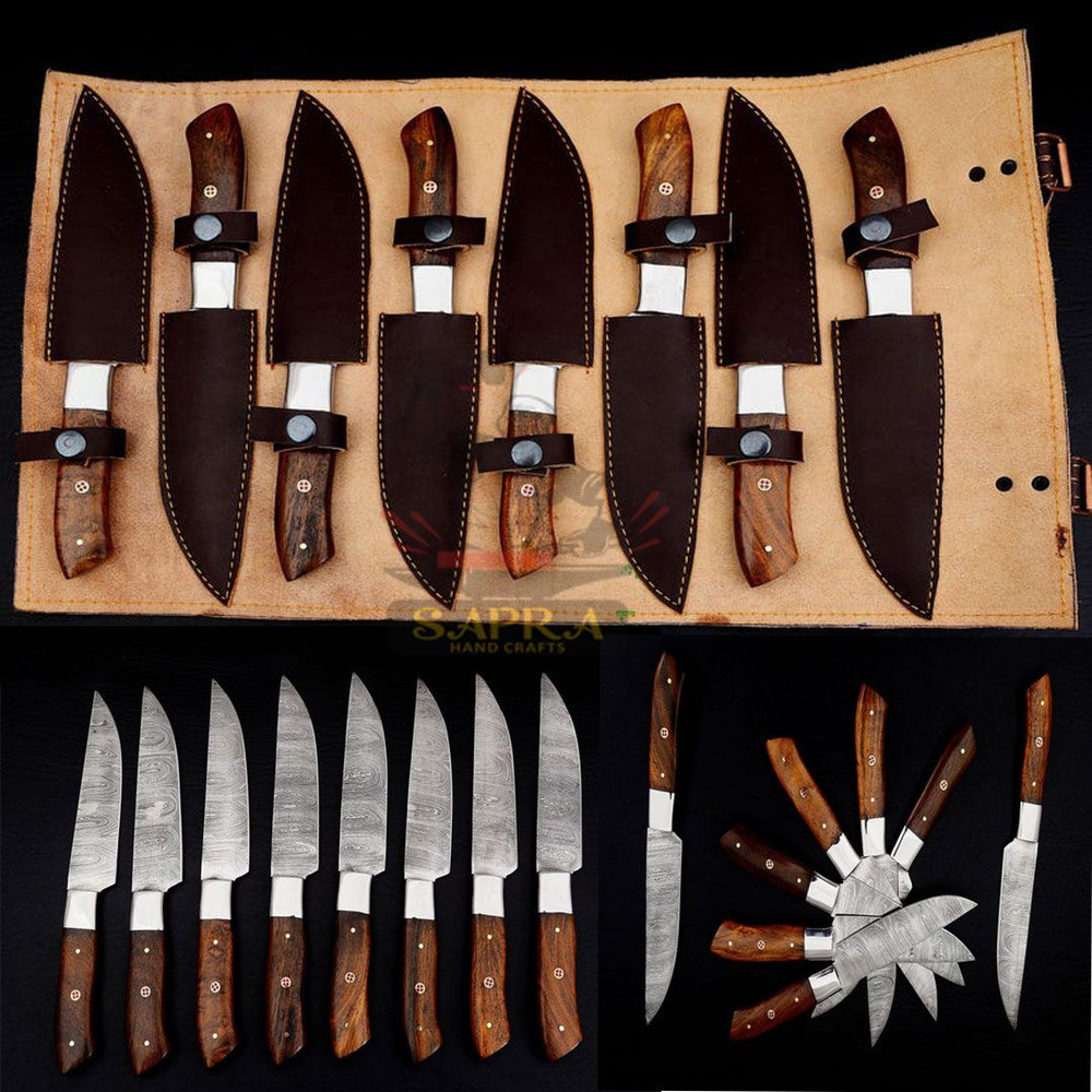 Forgeddamascussteelsteakknivesset8piecewithrollbag 2