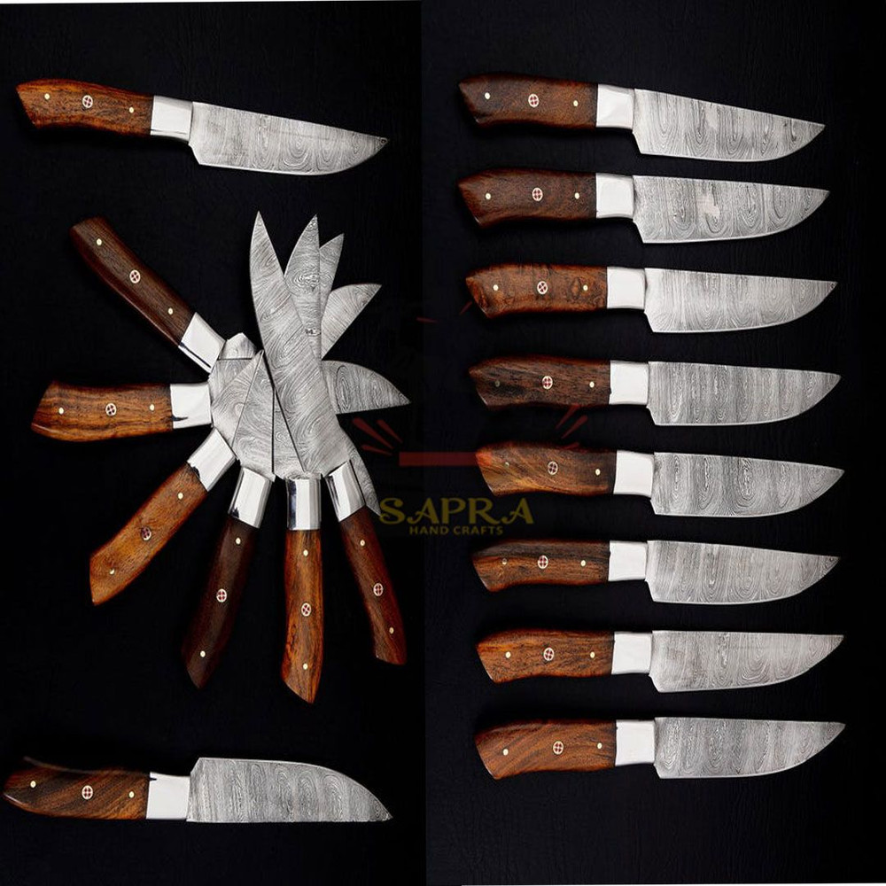 Forgeddamascussteelsteakknivesset8piecewithrollbag 3