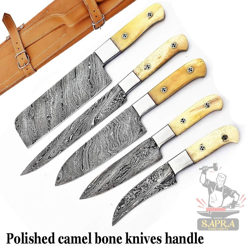 Handcrafted Damascus Steel Chef Knife Set 5 Piece With Roll Bag 4