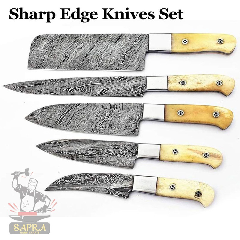 Handcrafted Damascus Steel Chef Knife Set 5 Piece With Roll Bag 5