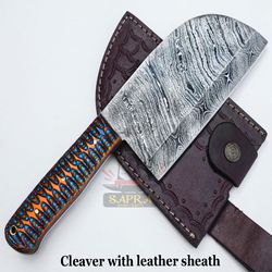 handmade-damascus-serbian-cleaver-leather-sheath