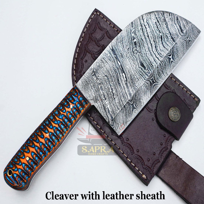 Handmadedamascusserbiancleaverleathersheath 0