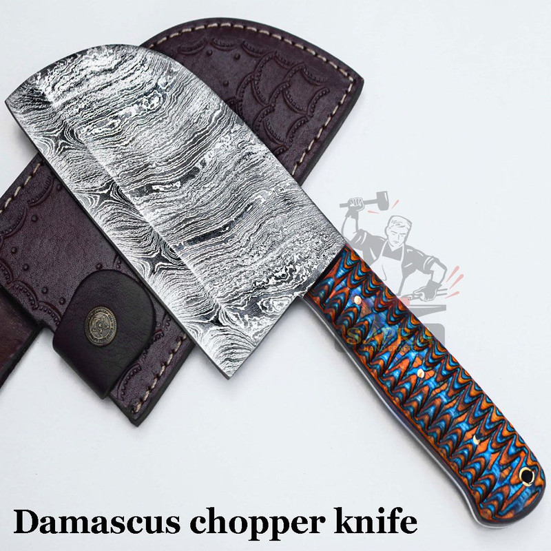 Handmadedamascusserbiancleaverleathersheath 1