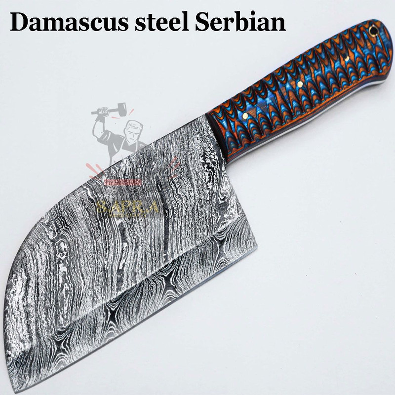 Handmadedamascusserbiancleaverleathersheath 2