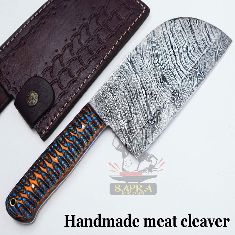 Handmadedamascusserbiancleaverleathersheath 5