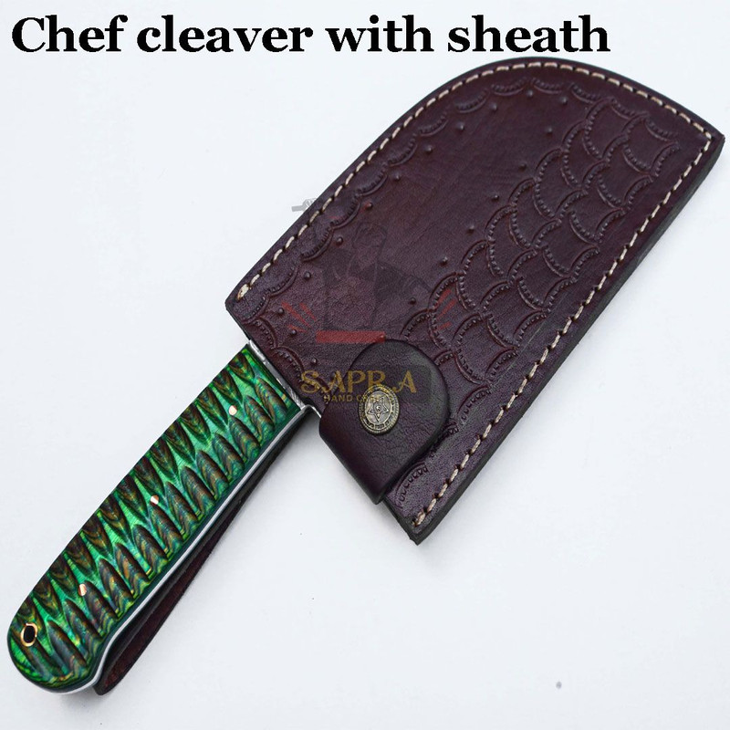 Customdamascusserbiancleavergreenhandle 2